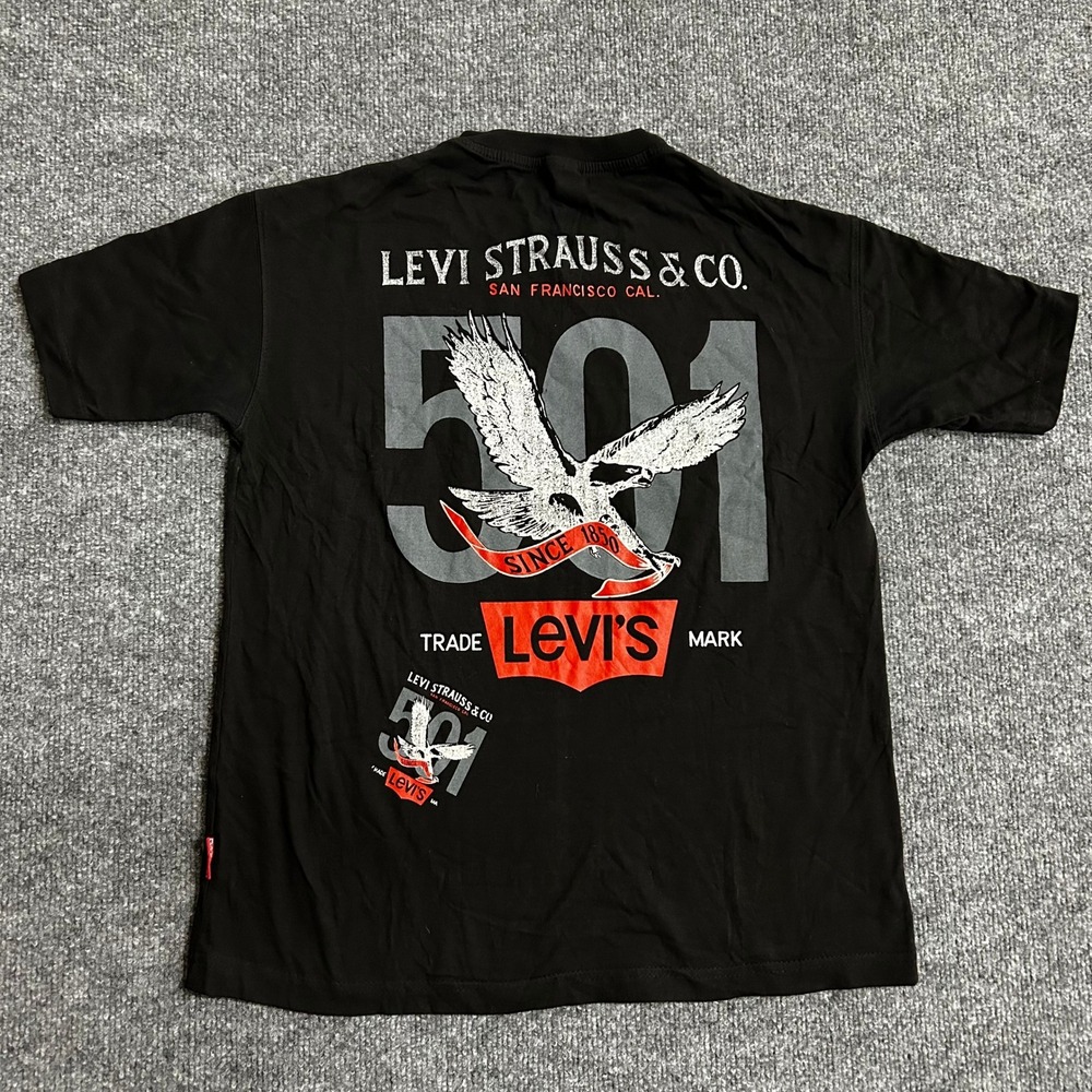 Levi's T-Shirt Mens Size S Black 501 Eagle Graphic Back Print Short Sleeve Crew